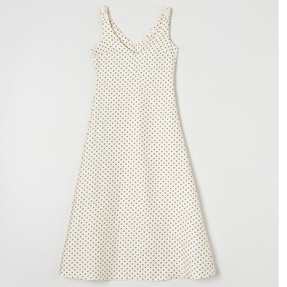 Sinsay Satin Polka Dot Maxi Dress Sleeveless V Neck Elegant Retro White Medium - Picture 4 of 15